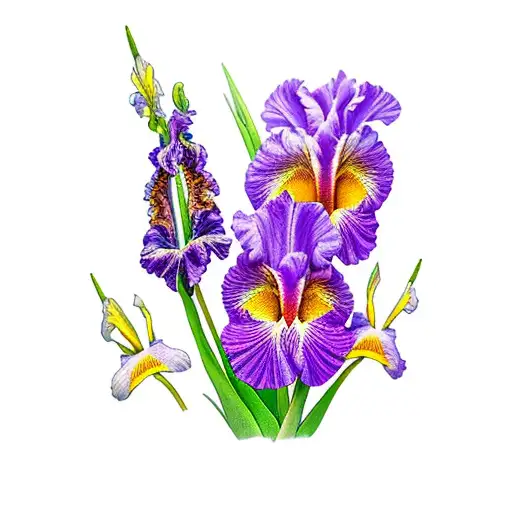 iris, violet, larkspur, and Chrysanthemum tattoo design idea