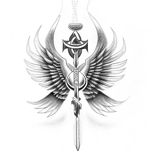 ankh symbol in the middle of the hand and wings on the outside tattoo design idea