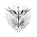 ankh symbol in the middle of the hand and wings on the outside tattoo design idea
