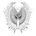 ankh symbol in the middle of the hand and wings on the outside tattoo design idea