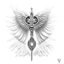 ankh symbol in the middle of the hand and wings on the outside tattoo design idea