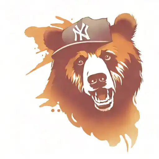 Chicago bear with a new York Yankees hat and a new York knicks t-shirt  tattoo design idea