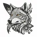 A psychedelic design inspired by Phish's music, featuring a wolf as a central element in a dotwork style tattoo design idea