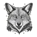 A psychedelic design inspired by Phish's music, featuring a wolf as a central element in a dotwork style tattoo design idea