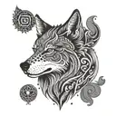 A psychedelic design inspired by Phish's music, featuring a wolf as a central element in a dotwork style tattoo design idea