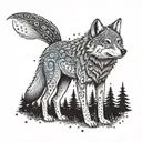 A psychedelic design inspired by Phish's music, featuring a wolf as a central element in a dotwork style tattoo design idea
