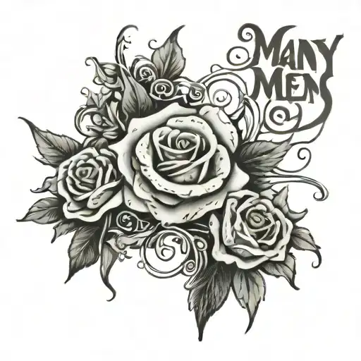 Tattoo based off of the song many men by 50 Cent. lyrics "Many men wish death upon me" in cursive black and white tattoo design idea