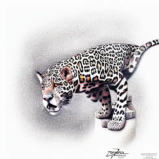 jaguar stands at full height with a proud posture and an intelligent expression  tattoo design idea