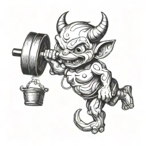 baby devil lifting weights tattoo design idea