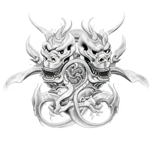 Cerberus, grim reaper, black dragon tattoo design idea