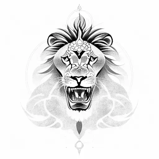 A Lion zodiac with sun flames and fire diamond  tattoo design idea