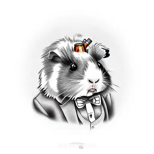 gangster guinea pig in a suit with a bottle of whiskey tattoo design idea