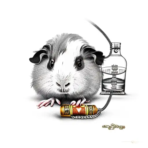 gangster guinea pig with a chain on with a bottle of whiskey tattoo design idea