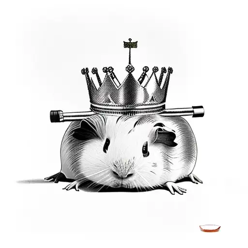 guinea pig in jordans and a crown holding bottle of whiskey tattoo design idea