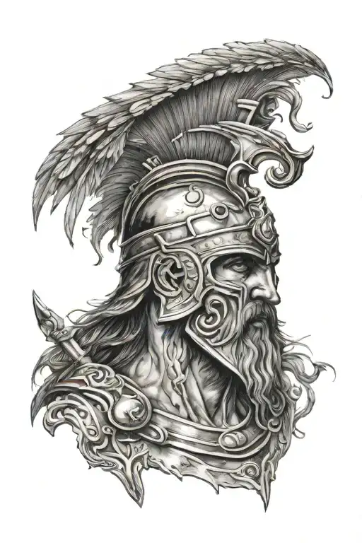 Achillies Warrior, Greek Mythology Head Side tattoo design idea