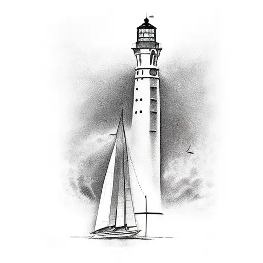 modern sailboats race Cleveland lighthouse  tattoo design idea
