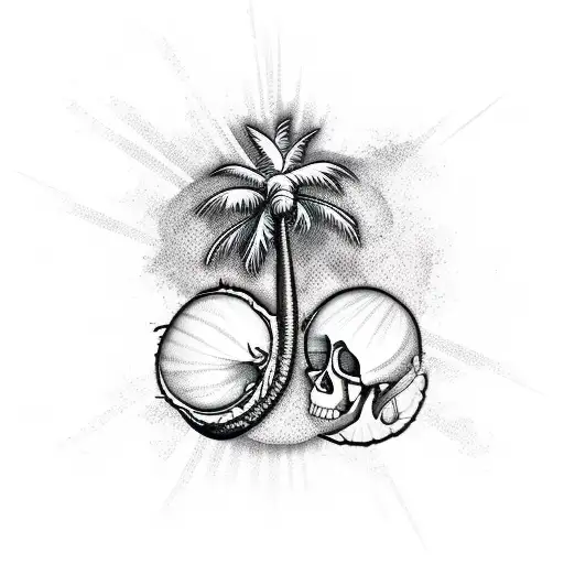 Coconut tree with skulls instead of coconuts tattoo design idea