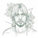 A portrait of Kurt Cobain surrounded by trash and art supplies in a sketch style tattoo design idea