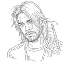 A portrait of Kurt Cobain surrounded by trash and art supplies in a sketch style tattoo design idea