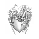 A mechanical heart with music notes as the veins tattoo design idea