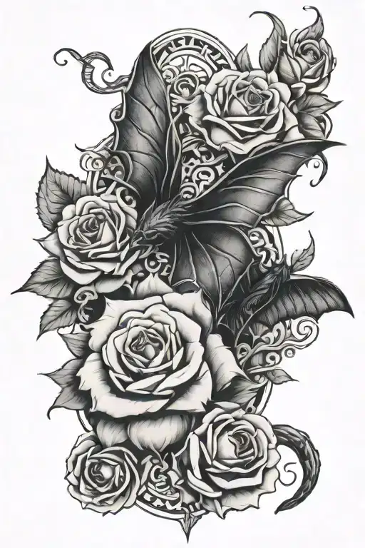 bat wing roses snake chemistry gothic tattoo design idea