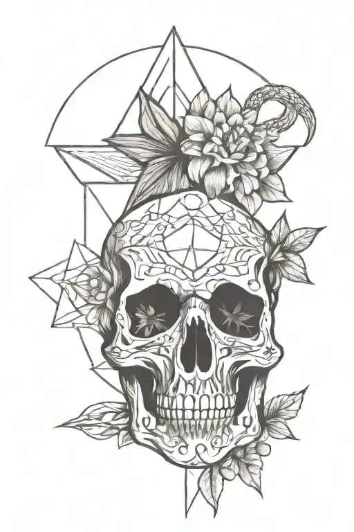 mountain stars moon skull snake flower tattoo design idea