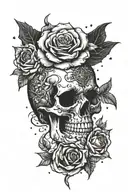 mountain stars moon skull roses and snakes gothic  tattoo design idea