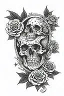 mountain stars moon skull roses and snakes gothic  tattoo design idea