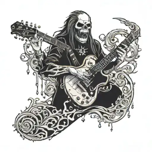monster singing at a girl neck transformed in a guitar  tattoo design idea