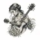 lover singing at a girl neck transformed in a guitar  tattoo design idea