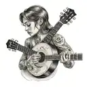 lover singing at a girl neck transformed in a guitar  tattoo design idea