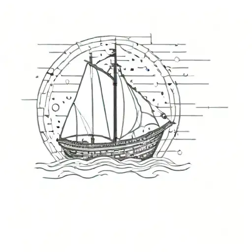 A pixelated Viking ship sailing through a sea of binary code, symbolizing the intersection of ancient and modern worlds tattoo design idea