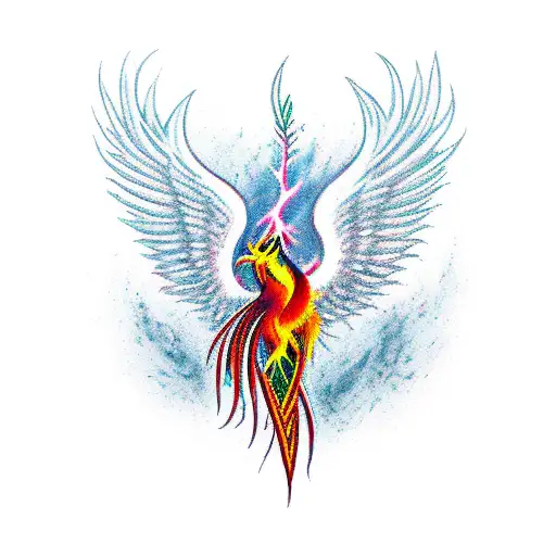 phoenix with a bleeding heart wrapped in thorns tattoo design idea