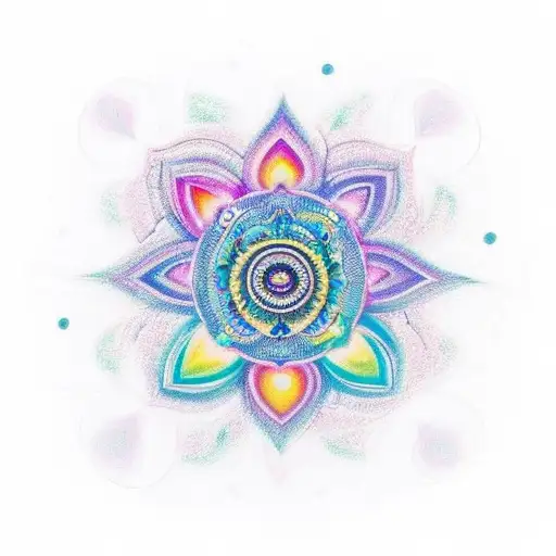 A chakra-inspired mandala design incorporating elements of love and spirituality tattoo design idea