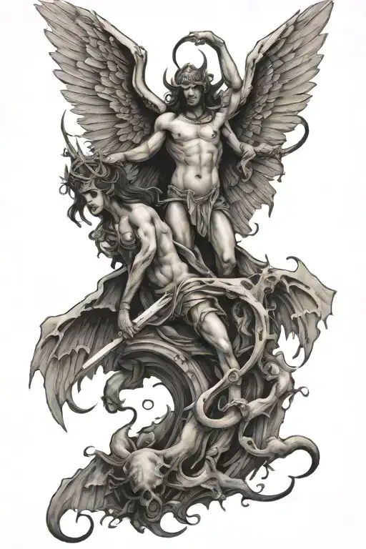 fallen angels vs demons tattoo design idea