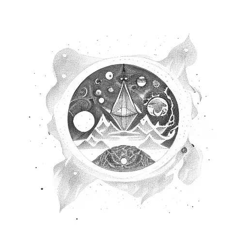 fases moon, stars, space,cosmic tattoo design idea