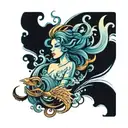 ocean waves with a beautiful siren and flourishes  tattoo design idea