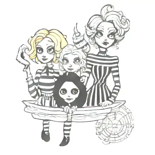 coraline, beetlejuice and salem sisters tattoo design featuring tattoo design idea