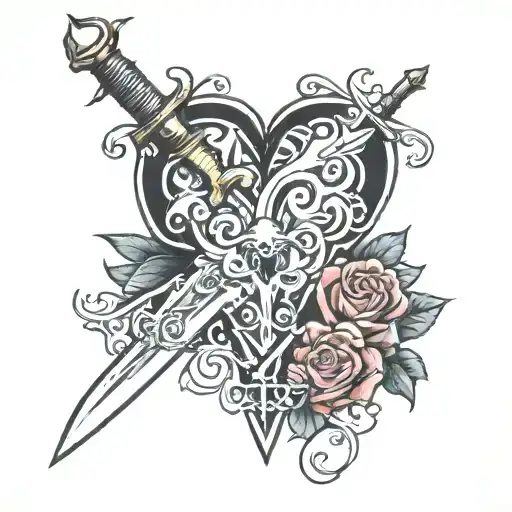dagger and heart tattoo design idea