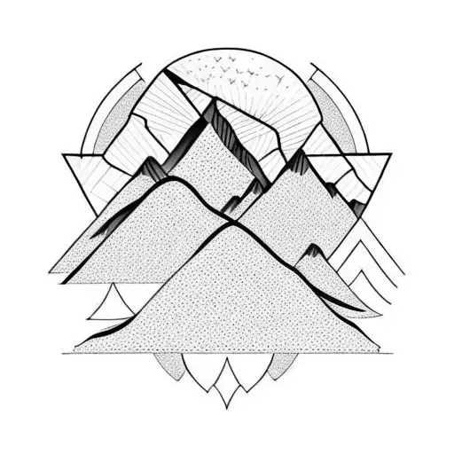two mountain peaks with two birds flying from a nest tattoo design idea