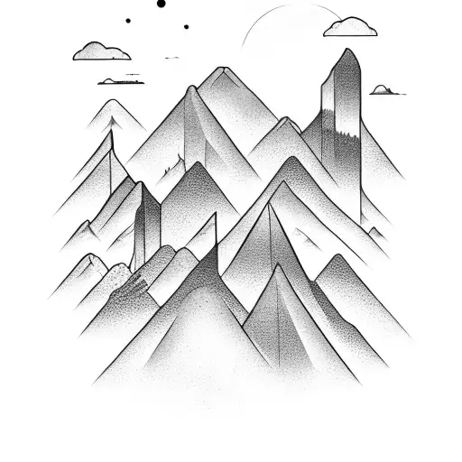 ocean mountains village tattoo design idea