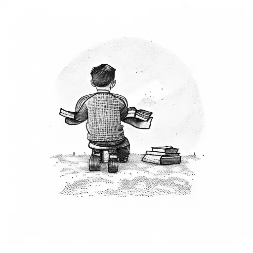 A boy reading a book under a willow tree tattoo design idea