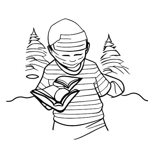 A boy reading a book under a willow tree tattoo design idea