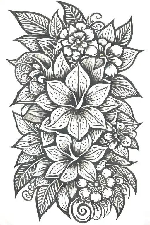 Polynesian tattoo, flowers tattoo design idea