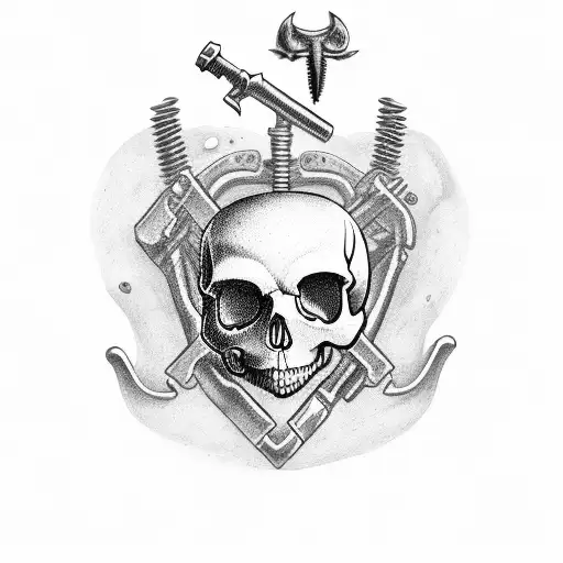 Jolly Roger skull with credentials wrenches crossing  tattoo design idea
