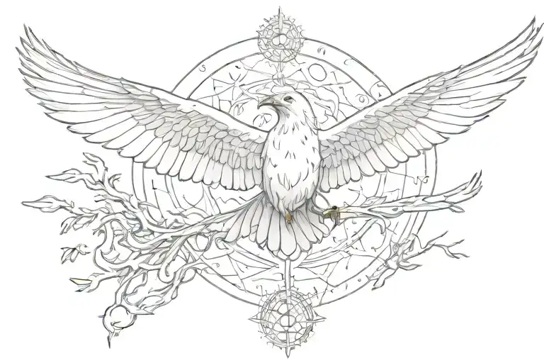 YHWH and bird flying tattoo design idea