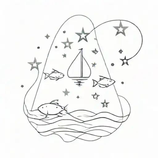 stars in the sky, fish in the sea tattoo design idea