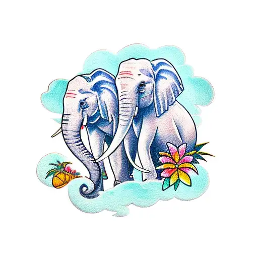 a married elephants wearing tropical button shirts tattoo design idea