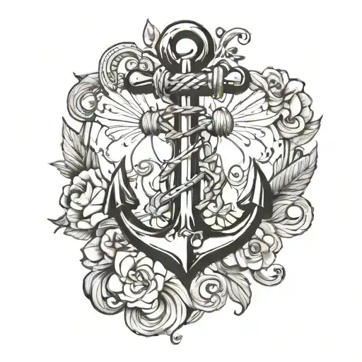 CREATE A BEAUTIFUL ANCHOR TATTOO IN BLACK AND WHITE COLORS. BELOW THE ANCHOR THE TEXT WHICH IS BETWEEN QUOTES APPEARS: " tattoo design idea