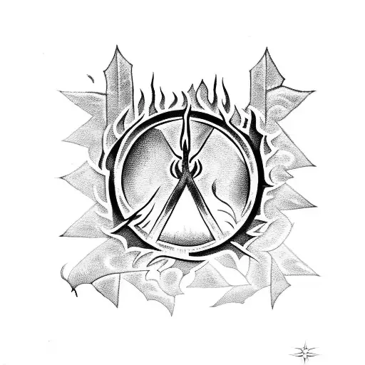 Dark Souls bonfire with Elden Ring symbols tattoo design idea
